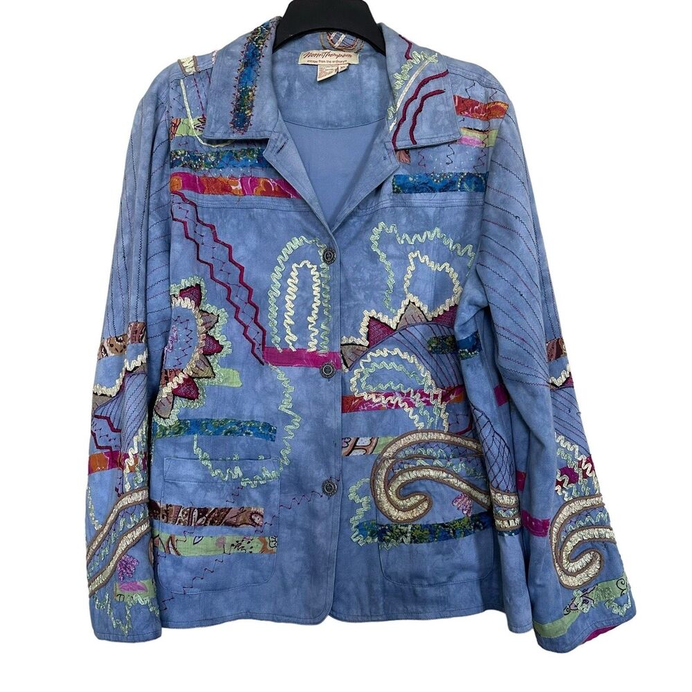 Norm Thompson Women’s Sz XL Embroidered Jacket Fun Pattern Ric Rac Patchwork
